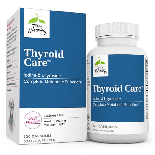 Terry Naturally Thyroid Care - 120 Capsules - Complete Metabolic Function - with Iodine + L-Tyrosine - Non-GMO, Gluten Free, Kosher - 60 Servings