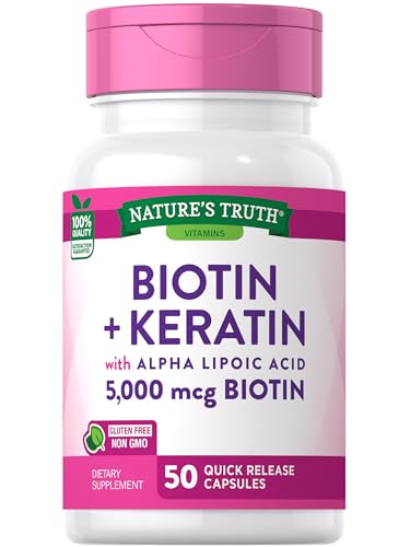 Biotin 5000 mcg | 50 Capsules | With Keratin and Alpha Lipoic Acid | Non-GMO & Gluten Free Supplement | by Nature