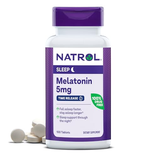 Natrol Time-Release Melatonin 5 mg, Dietary Supplement for Restful Sleep, 100 Tablets, 100 Day Supply