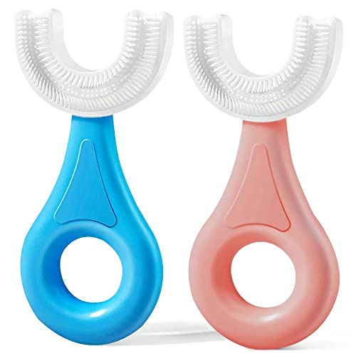 YOTEE U-Shaped Toothbrush Kids 2 PCS - Toddler with Food Grade Soft Silicone Brush Head, Manual Whole Mouth for Age 2-6, 360° Oral Teeth Cleaning Design