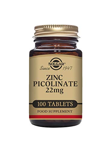 Solgar Zinc Picolinate 22 mg, 100 Tablets - Promotes Healthy Skin - Supports Immune System, Normal Taste & Vision - Antioxidant - Non GMO, Vegan, Gluten Free, Dairy Free, Kosher - 100 Servings