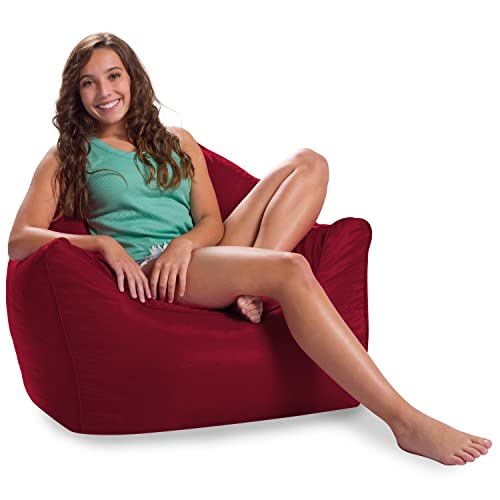 Posh Creations Structured Comfy Bean Bag Chair for Gaming, Reading, and Watching TV, Malibu Lounge, Microsuede - Red