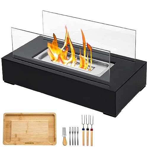 ROZATO Tabletop Fire Pit with Smores Maker Kit Portable Indoor/Outdoor Mini Small Fireplace Table Top Decor Home Patio Balcony Gifts for Women Mom Her Wedding Housewarming Birthday Valentines Day Gift