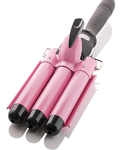 Alure Three Barrel Curling Iron Wand Hair Waver with LCD Temperature Display - 1 Inch Ceramic Tourmaline Triple Barrels, Dual Voltage Crimp