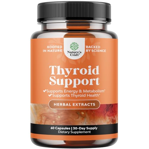 Herbal Thyroid Support Complex - Iodine Thyroid Supplement with L Tyrosine Bladderwrack Kelp Selenium and Ashwagandha - Mood Enhancer Energy Supplement for Thyroid Health - 60 Halal Capsules