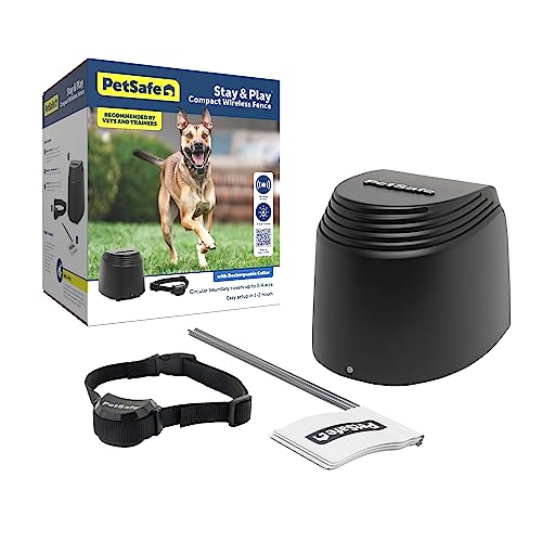 PetSafe Stay & Play Compact Wireless Pet Fence, No Wire Circular Boundary, Secure up to 3/4 Acre, No-Dig Portable Fencing, America