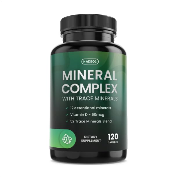 ADEO2 - Premium Blend of 52 Trace Minerals Complex with Essential Minerals in Chelated Form – All Natural and 100% Organic - 120 Capsules - Full Spectrum Ionic Mineral Blend - Safe for Women and Men