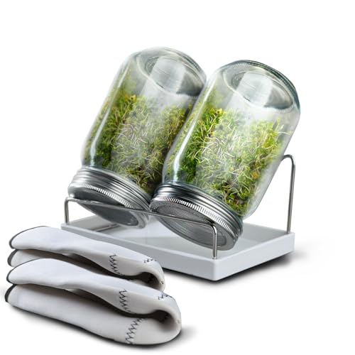 Ruston Goods LLC Sprouts Growing Kit - Sprouting Kit - Tray, Stainless Steel Sprouting Stand, 2 Covers, 2 Sprouting Lids - Instructions Included,Microgreens Growing Kit