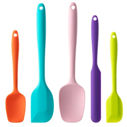 Silicone Spatula Set, 5 Piece Food Grade Rubber Spatulas for Baking, Cooking, and Mixing High Heat Resistant Non Stick Dishwasher Safe BPA-Free (Multicolor)