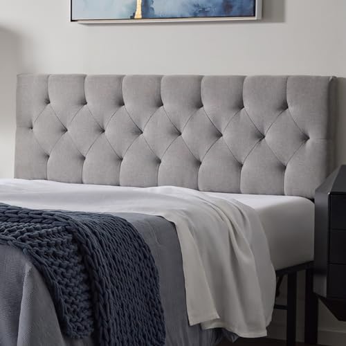 LUCID Mid-Rise Upholstered Headboard - Diamond Tufted - Padded Polyester - Adjustable Height from 34” to 46” - Easy Assembly - Bed Frame or Wall Mount - Sturdy - Stone - Full / Full XL Size