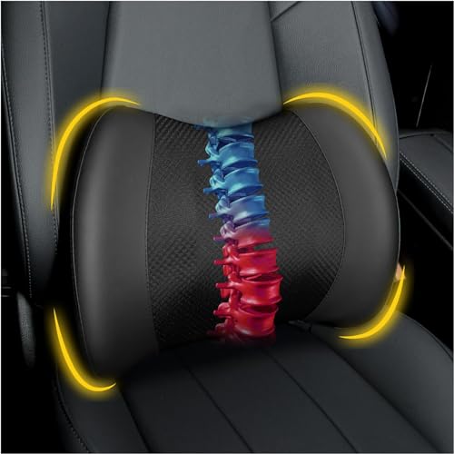 Lumbar Support Pillow: Memory Foam Lumbar Pillow for Lower Back Pain Relief - Car Back Cushion for Driving - Lumbar Support for Car-Office Chair, Wheelchair - Black