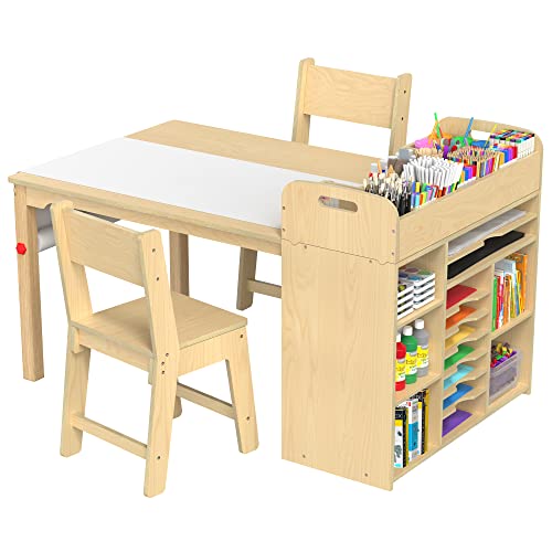 GDLF Kids Art Table and Chairs Set Craft Table with Large Storage Desk and Portable Art Supply Organizer for Children Ages 8-12, 47