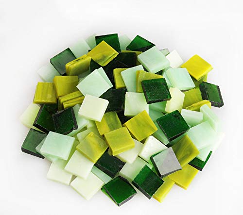 Mosaic Tiles 270 Pieces / 200 g Pack of Colored Mica Glass Mosaic Tile Supplies for Home Decoration, DIY Crafts, Plates, Picture Frames, Flowerpots – 1x1 cm Square Tiles (Green Mix)