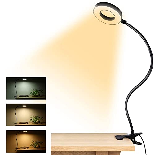 Dpower Clip on Light Reading Lights, 48 LED USB Desk Lamp with 3 Color Modes 10 Brightness, Eye Protection Book Clamp Light, 360 ° Flexible Gooseneck Clamp Lamp for Desk Headboard Video Conferencing