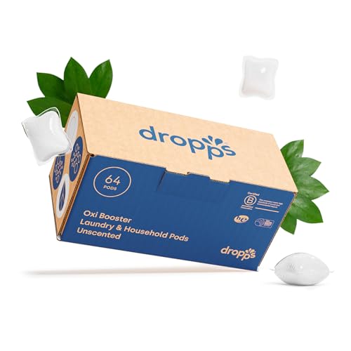 Dropps Oxi Booster Pods: Unscented | 64 Count | HE Compatible + All Washers | Cold Wash + All Temperatures | Whitening & Brightening | Chlorine-Free Bleach Alternative |Low Waste Packaging