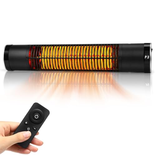 Electric Carbon Infrared Heater, 1500W Wall-Mounted Outdoor Patio Heater With Remote, 3 Heat Levels, 8H Timers, Radiant Heater for Garage, Gazebos, Shop
