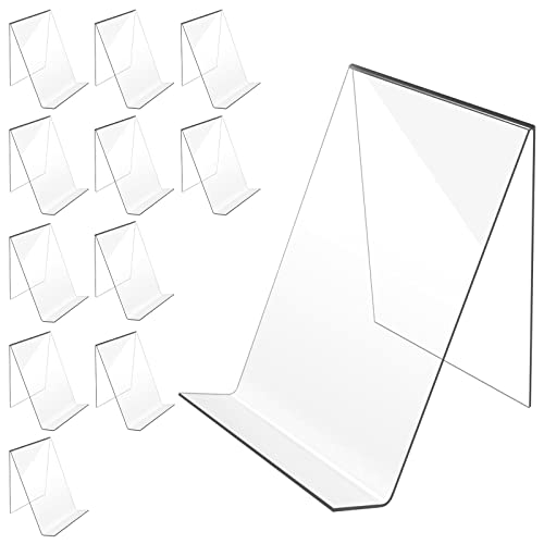 trophable 12PACK Acrylic Book Stand, 4x5 Inch Clear Book Display Easel Clear Acrylic Holder for Displaying Picture，Notebooks,Music Sheets Artworks,CDs,etc
