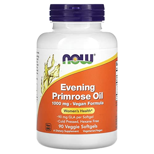 NOW Supplements, Evening Primrose Oil 1000 mg, Cold Pressed, Hexane Free, Vegan Formula, 90 Veg Softgels