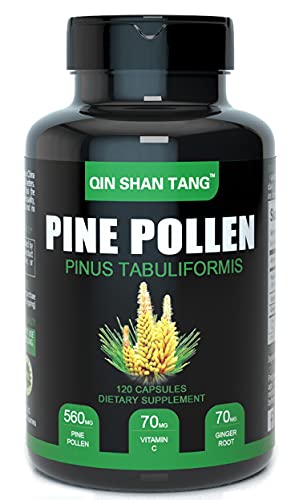 QIN SHAN TANG Pine Pollen Supplement wtih Ginger Root and Vitamin C, 99% Cracked Cell Wall,120 Veggie Capsules