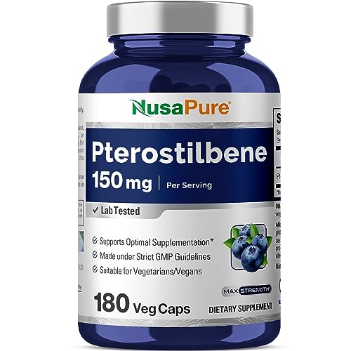 NusaPure Pterostilbene 150mg 180 Veggie Caps (Non-GMO & Gluten Free)