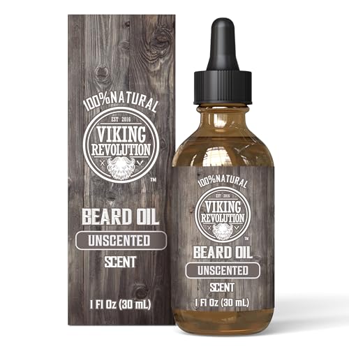 Viking Revolution Beard Oil Conditioner - All Natural Unscented Argan & Jojoba Oils - Softens, Smooths & Strengthens Beard Growth - Grooming Beard and Mustache Maintenance Treatment, 1 Pack