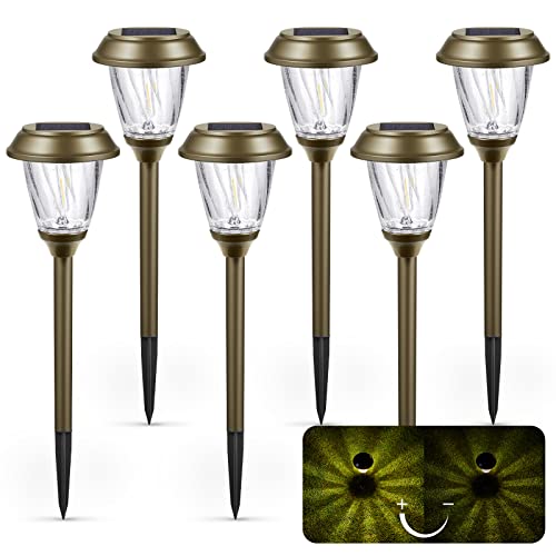 XMCOSY+ Outdoor Solar Lights Waterproof - 6 Pack 10-25 LM LED Auto On/Off Glass Solar Lights Outside Yard Garden Driveway Walkway Sidewalk(Warm White)