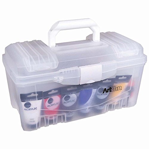 ArtBin 6918AH Twin Top 17 inch Supply Box, Portable Art & Craft Supply Organizer with Handle, [1] Plastic Storage Case, Translucent