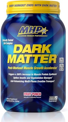 MHP Dark Matter Post Workout, Recovery Accelerator, w/Multi Phase Creatine, Waxy Maize Carbohydrate, 6g EAAs, Fruit Punch, 20 Servings, 55 Oz