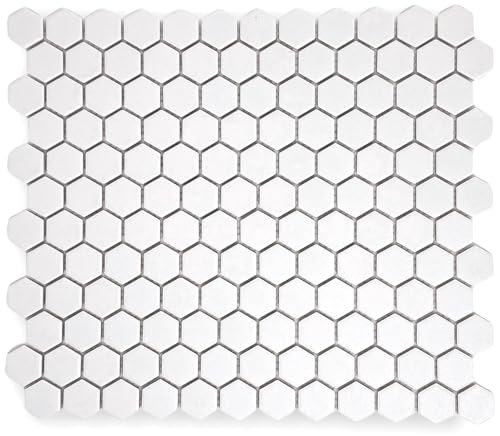 TDPW-UNSW1-410 Super White Porcelain 7/8 Inch Hexagon Unglazed Finish Mosaic Floor Wall Tile for Bathroom Shower, Fireplace, Kitchen Backsplash, Pool (1 Sheet)