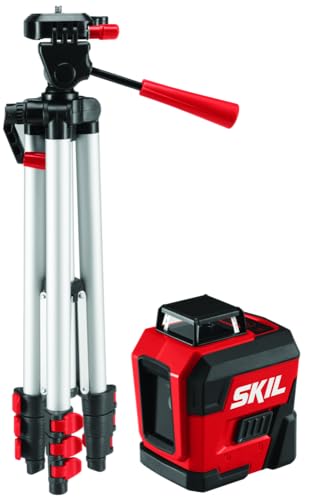 SKIL 65ft. 360° Red Self-Leveling Cross Line Laser Level with Horizontal and Vertical Lines Rechargeable Lithium Battery USB Charging Port, Compact Tripod & Carry Bag Included - LL932201