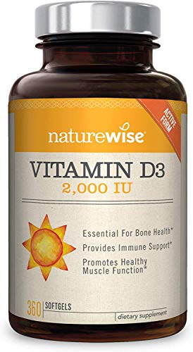 NatureWise Vitamin D3 2000iu (50 mcg) Healthy Muscle Function, and Immune Support, Non-GMO, Gluten Free in Cold-Pressed Olive Oil, Packaging Vary ( Mini Softgel), 360 Count(Pack of 1)