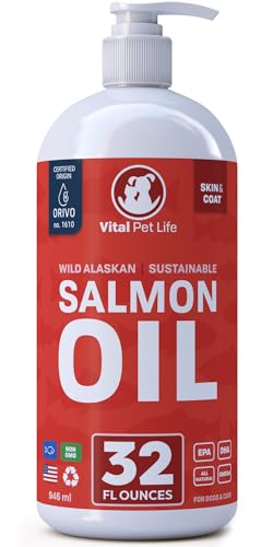 Salmon Oil for Dogs & Cats - Healthy Skin & Coat, Fish Oil, Omega 3 EPA DHA, Liquid Food Supplement for Pets, All Natural, Supports Joint & Bone Health, Natural Allergy & Inflammation Defense, 32 oz