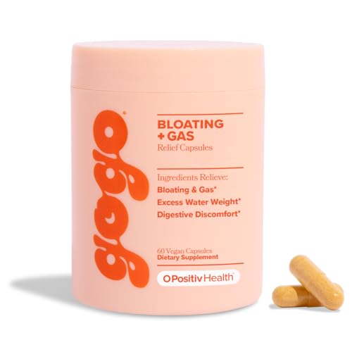 GOGO Bloating & Gas Digestive Relief - Digestive Enzymes for Bloating Relief & Water Retention Reduction - Gas Relief Supplements with Bromelain, Ginger Root, & Milk Thistle - 30 Servings (Pack of 1)