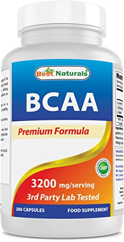 Best Naturals BCAA Branch Chain Amino Acid, 3200mg per Serving, 200 Capsules - Pharmaceutical Grade - 100% Pure Instantized Formula | Pre/Post Workout Bodybuilding Supplement | Boost Muscle Growth