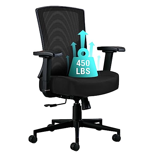 Big and Tall Office Chair 450lbs, Ergonomic High Back Computer Desk Chair for Heavy People with 2D Adjustable Waist Support and Heavy Duty Metal Base Mesh Chair