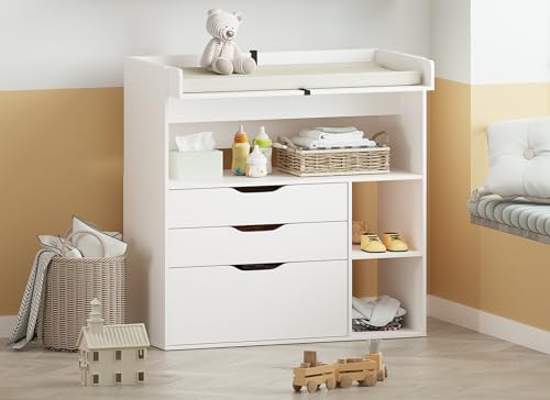 linor Baby Changing Table Dresser with 3 Drawers and 3 Storage Shelves, Can be Used as a Baby Changing Tables with Changing Table Top, a Baby Changing Station, a Diaper Changing Station (White)