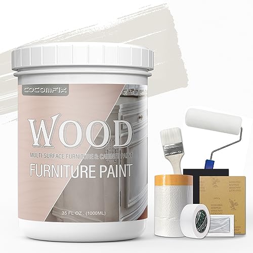 cocomfix Furniture Wood Paint(35 Oz Ivory White), Cabinet Paint. All-in-One Kit for Cabinets, Doors, Tables and Dressers Refinishing. Water-Based, Non-Toxic & Odorless.