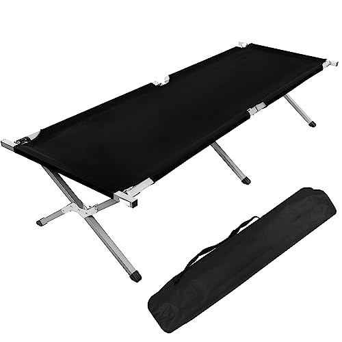 YSSOA Folding Camping Cot with Storage Bag for Adults, Portable and Lightweight Sleeping Bed for Outdoor Traveling, Hiking, Easy to Set up (Color: Black)