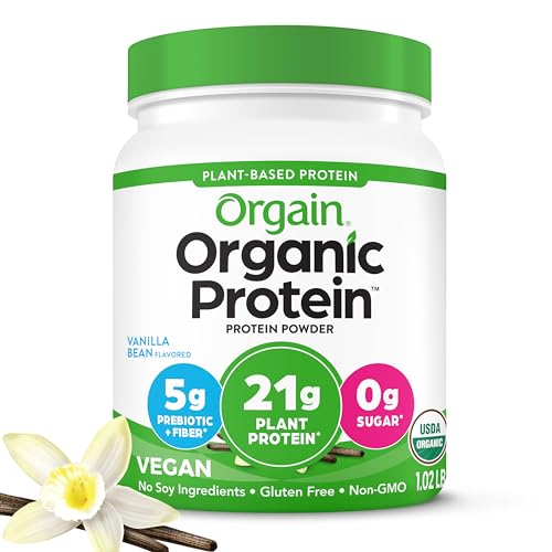 Orgain Organic Vegan Protein Powder, Vanilla Bean - 21g Plant Based Protein, Gluten Free, Dairy Free, Lactose Free, Soy Free, No Sugar Added, Kosher, For Smoothies & Shakes - 1.02lb