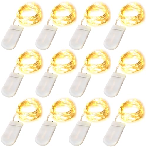 Edvision Fairy Lights 12Pack Battery Operated String Lights 7FT 20LED Christmas Lights Silver Wire Mason Jar Lights for Wedding Birthday Party Ceremony Halloween Thanksgiving Decoration, Warm White