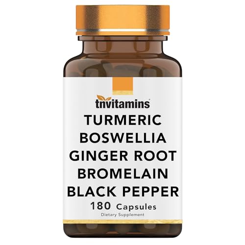 tnvitamins Turmeric & Boswellia Complex (180 Capsules) with Ginger Root, Bromelain, & Black Pepper Extract | Joint-Ease Formula: Powerful Joint Support Supplement* | Produced in The USA