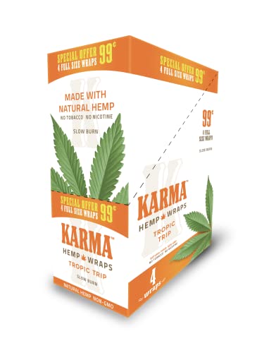 Karma Hemp – Natural Hemp Wraps - 99 Cent Prepriced– Non GMO – 4 Wraps Per Pack – 15 Pack Display (Tropic Trip) Orange