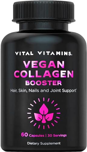 Vital Vitamins Vegan Collagen Booster - Plant Collagen Supplements - Supports Hair, Skin, Nails & Joints - with Hyaluronic Acid - 60 Capsules