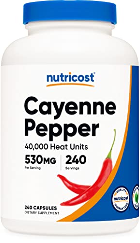 Nutricost Cayenne Pepper 530mg, 240 Capsules - 40,000 Heat Units, Gluten Free, Non-GMO