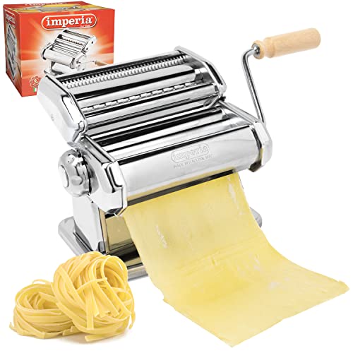 Imperia Pasta Maker Machine - Heavy Duty Steel Construction w Easy Lock Dial and Wood Grip Handle- Model 150 Made in Italy