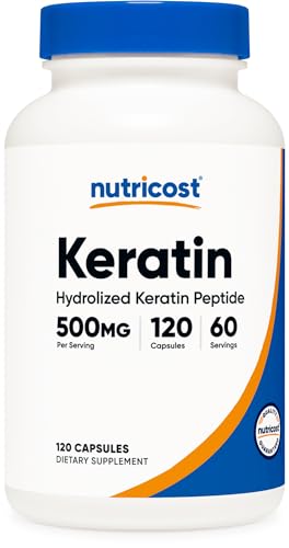 Nutricost Keratin Hydrolized Peptide Capsules - 500MG, 120 Capsules (60 Servings) - Non-GMO, Gluten-Free Formula