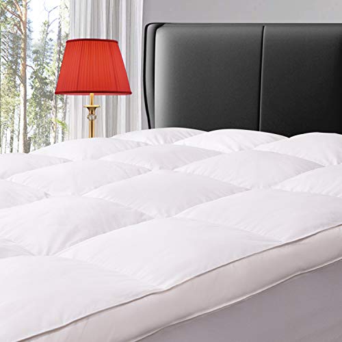 ELEMUSE Cal King Size Extra Thick Fusion Goose Down Feather Filled Mattress Topper, Plush Fluffy Doule Layer Pillowtop Mattress Pad Cover, Soft Featherbed with 8-21 Inch Deep Pocket