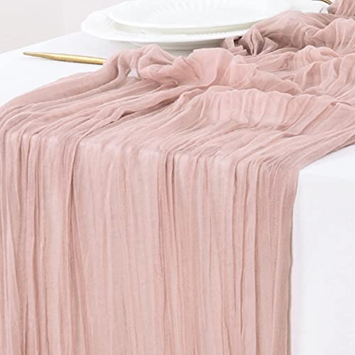 Socomi Cheesecloth Table Runner 10ft Gauze Boho Rustic Dusty Pink Cheese Cloth Table Runner for Baby Shower Decoration Wedding Easter Summer Table Runner