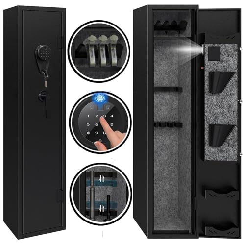 KAER Gun Safe,Rifle Safe,4-5 Gun Safes for Home Rifle and Pistols,Gun Safes for Rifles and Shotguns,Gun Cabinets with Fingerprint/Digital Keypad/Removable Shelf for Rifles Shotgun-11.8