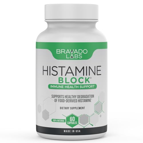 Bravado Labs Premium Histamine Block Supplement - Histamine Blocker Diamine Oxidase Supplement - Advance DAO Enzyme Supplement for Food-Derived Histamine Intolerance - Made in USA (60 Capsules)